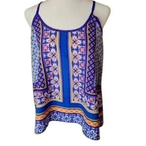 Between Me And You Vibrant Blue and Pink Halter Sheath‎ Tank Top Size: Medium